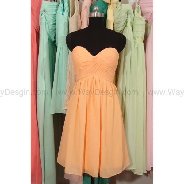 زفاف - Peach Bridesmaid Dress, Sweetheart Chiffon Bridesmaid Dresses, A-line Sweetheart Short Chiffon Bridesmaid Dress