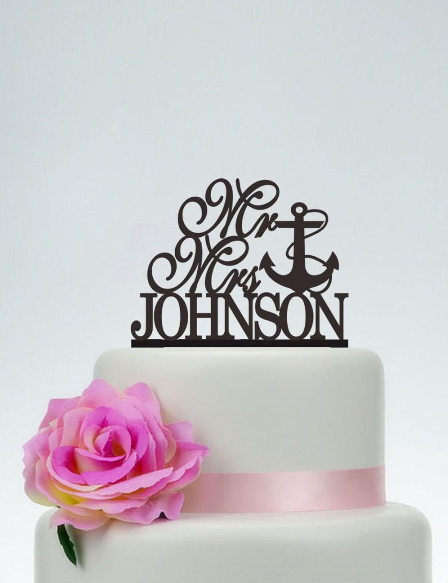 زفاف - Wedding Cake Topper,Mr and Mrs Cake Topper With Last Name and Date,Unique Cake Topper,Anchor Cake Topper,Personalized Cake Topper C077