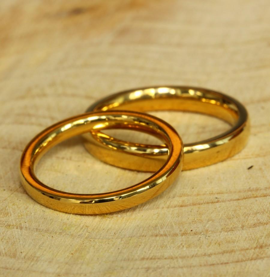 زفاف - Comfort Fit 2, 3, 4mm Wide, filled 18ct Yellow gold Plain Wedding band Ring - gold ring
