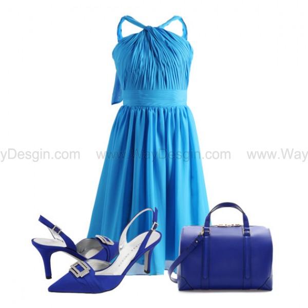 Hochzeit - Wedding Party Dress Blue Halter Chiffon Bridesmaid Dress/Prom Dress Knee Length Short Dress