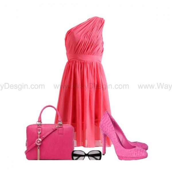 Hochzeit - Coral One Shoulder Chiffon Bridesmaid Dress/Prom Dress Knee Length Short Dress Prom Dress