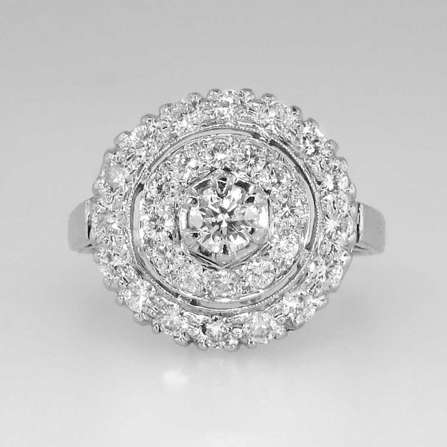 Wedding - Sparkling Retro Double Halo 1.50ctw Diamond Engagement Ring Platinum