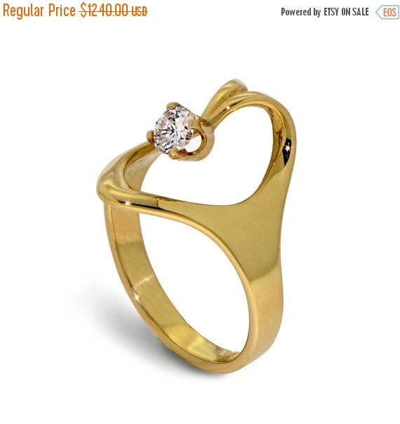 زفاف - Black Friday SALE - ISIDE Solitaire Diamond  Ring, 14K Yellow Gold rings, Unique Engagement Ring, Custom Egyptian Jewelry