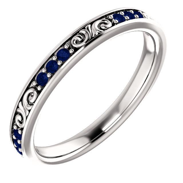 Mariage - Stackable 14kt White  ,Rose or Yellow Gold  Floral Sculptural Blue Sapphire Eternity Band Ring  ST233645  *****On Promotion*****