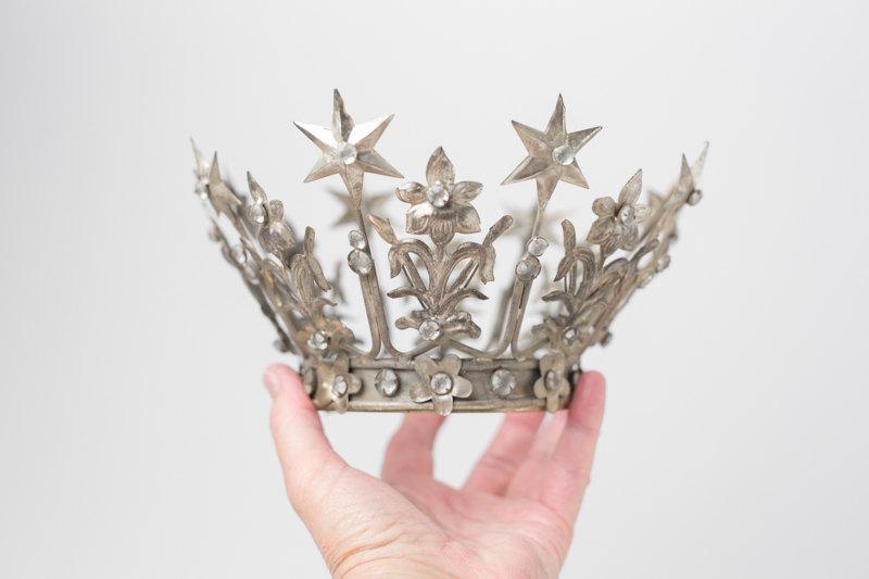 زفاف - Silver Crown Cake Topper, Santos Crown, Star Crown, wedding cake topper, crown photography prop