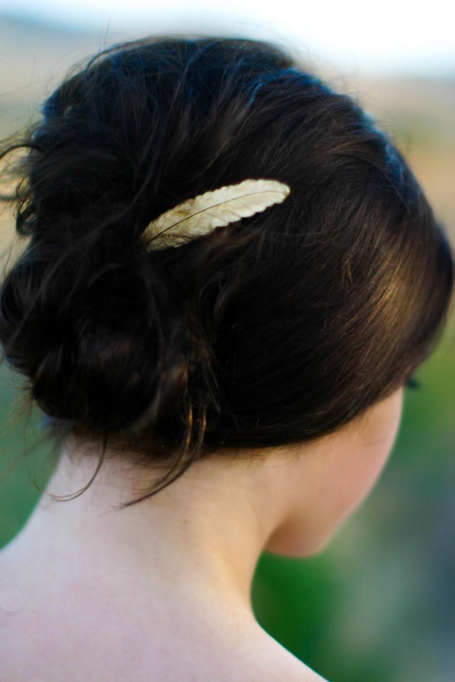 زفاف - Gold Feather Hair Pin Feather Bobby Pin Gold Feather Barrette Boho Hair Clip Woodland