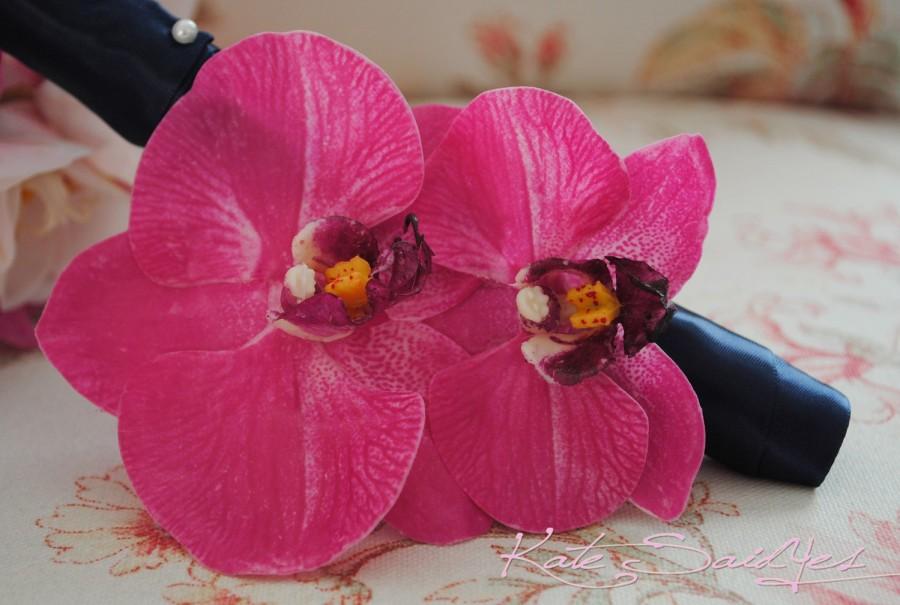 زفاف - Orchid Hair Pin - Two Orchid Fuchsia Pink Real Touch Hair Pin