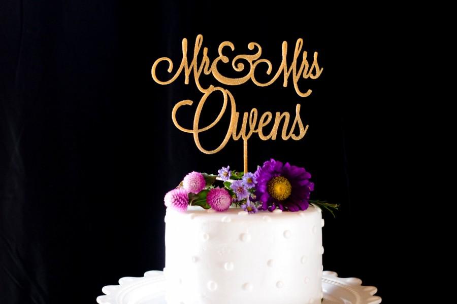 زفاف - Custom Mr and Mrs Thin Wedding Cake Topper - Glitter Gold