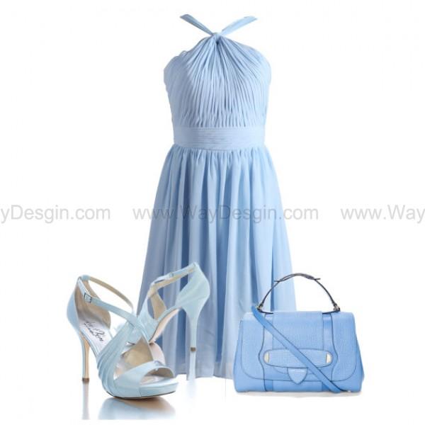 Свадьба - Wedding Party Dress Mint BlueHalter Chiffon Bridesmaid Dress/Prom Dress Knee Length Short Dress