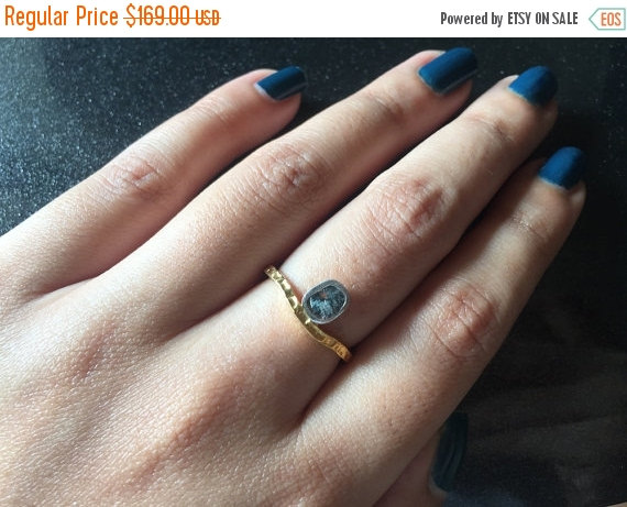 زفاف - 10% THANKSGIVING SALE Grey/Black Rose Cut Diamond Ring, Black Raw Diamond Slice Ring, Engagement Ring, Wedding Band, Sterling Silver Ring