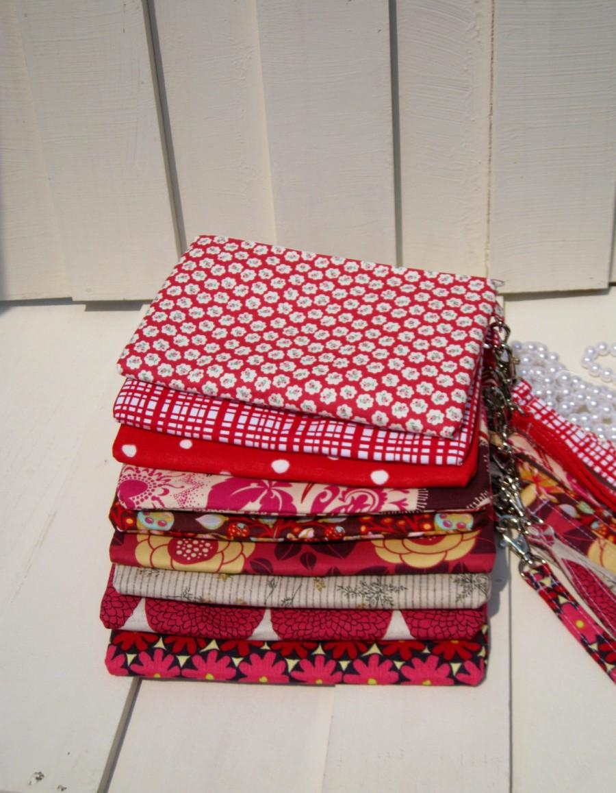 Wedding - 9 RED CLUTCHES, 2 pockets gift pouch wedding gift for her bulk bridesmaid clutch set gift, wallet travel