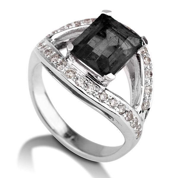 Wedding - Art Deco Engagement Ring, Black Diamond Ring, 14K White Gold Ring, 1.5 TCW Black Diamond Band, Black Diamond Engagement Ring
