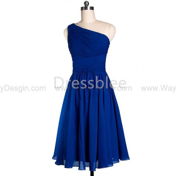زفاف - Bridesmaid Dress, One Shoulder Short Blue Chiffon Bridesmaid Dress
