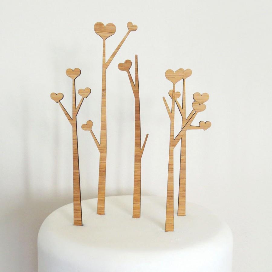Wedding - Heart Trees Cake Topper Set - Bamboo - Wedding Cake Topper - Rustic Wedding - Modern Wedding