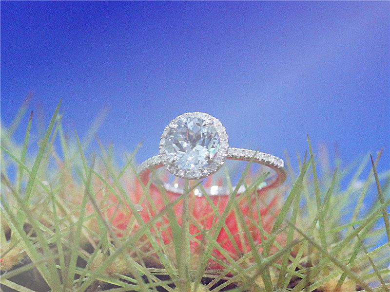 زفاف - Birth Gift For Her VS 7mm VS Aquamarine Engagement Ring Aquamarine Halo Ring 14k White Gold Ring(other gemstone aviliable)