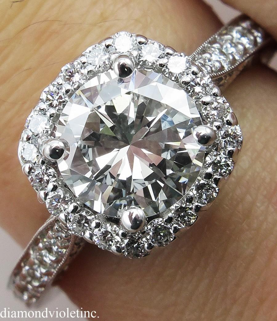 زفاف - GIA 2.05ct Estate Vintage Round Diamond Engagement Wedding 18k White Gold Ring