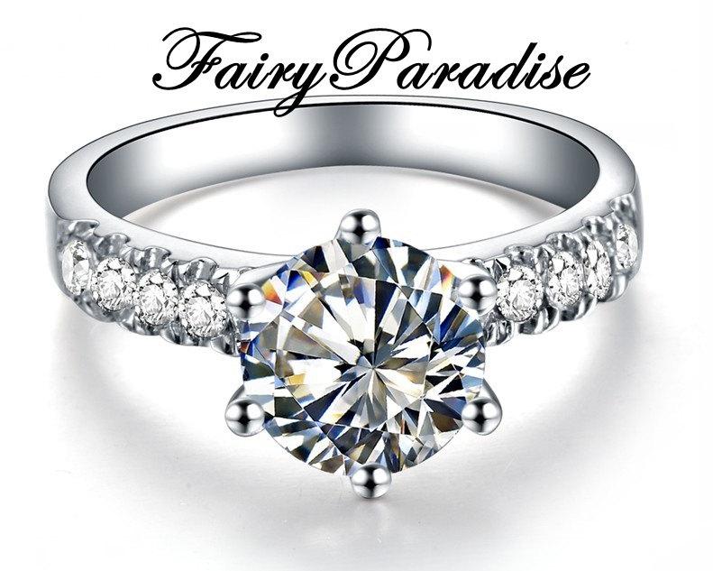 Hochzeit - 2 Ct (8 mm) Round Cut Lab Made Diamond Solitaire Engagement Ring, Promise Rings in 3.5 mm Half Pave Band - made to order ( FairyParadise )