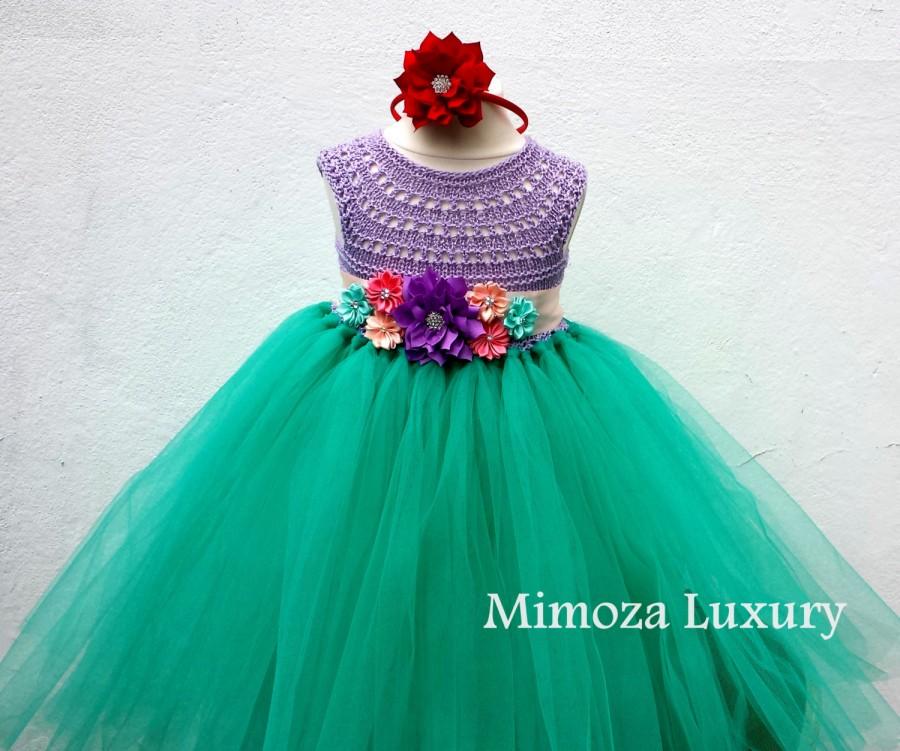 زفاف - The Little Mermaid tutu dress, Ariel princess dress, little mermaid crochet top tulle dress, ariel hand knit top tutu dress, disney princess