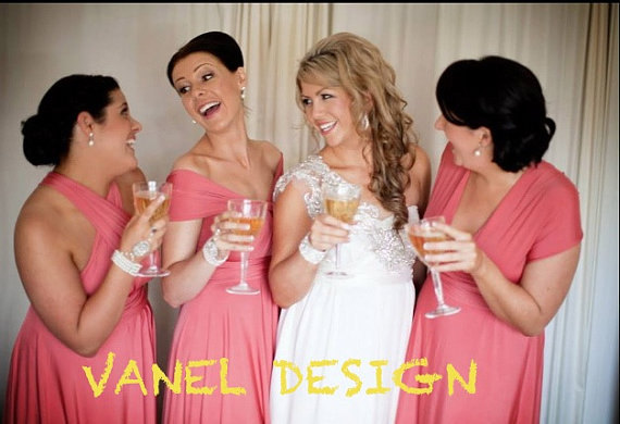زفاف - Long Convertible Bridesmaid Dress  One Dress Fifteen Styles  Custom Made Coral Choose From 50 Colors