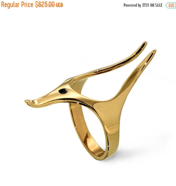 Свадьба - Black Friday SALE - ANUBIS Egyptian 14k yellow gold Engagement Ring,  Black Diamond Ring, Alternative Engagement Ring, Custom Fine Jewelry b