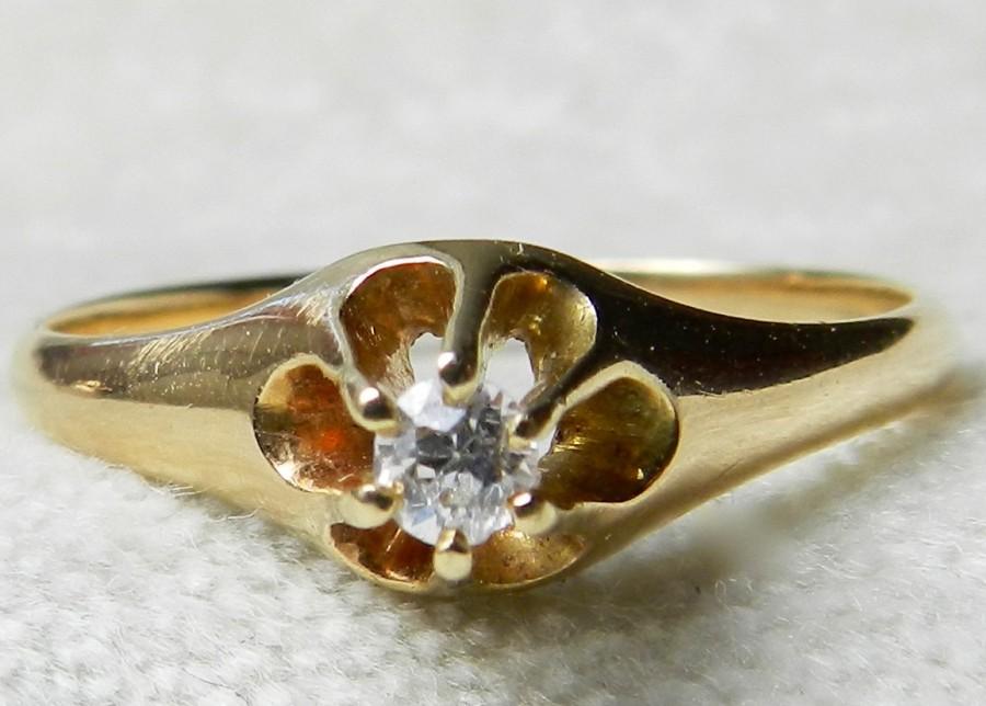 Wedding - Antique Engagement Ring, Old European Cut Diamond Victorian Buttercup Setting Transitional Cut Diamond Ring 14K Gold