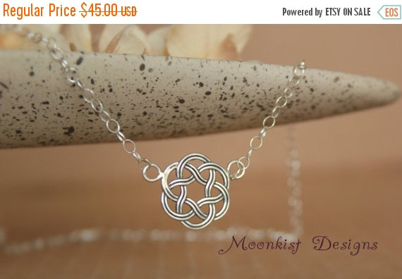 Wedding - ON SALE Celtic Knot Necklace, Sterling Lovers Knot Pendant, Festoon Pendant, Coordinating Celtic Endless Knot Wedding Jewelry, Bridesmaid Je
