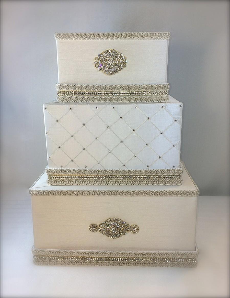 Wedding - Wedding Money Box Ivory and Gold Classic Wedding Card Holder Wedding Card Box Gift Card Box Secure Lock