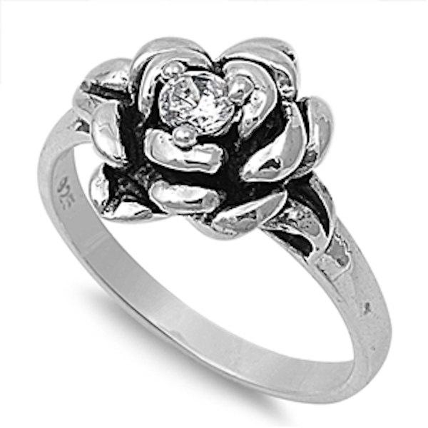زفاف - Vintage Rose Ring Solid 925 Sterling Silver Round Clear White Swarovski Crystal Russian Ice Diamond CZ Rose Ring Lovely Gift Size 2-14
