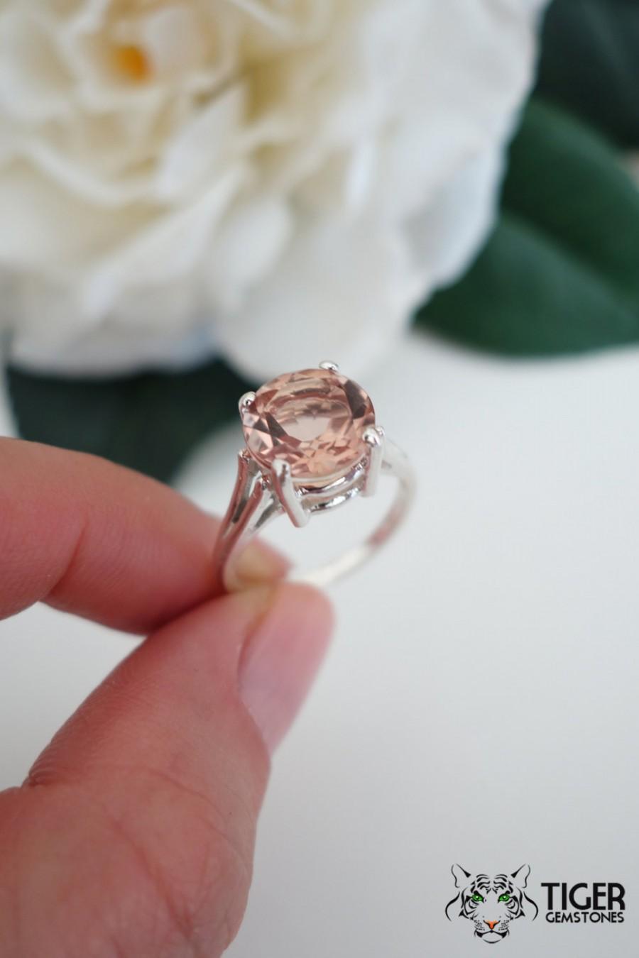 زفاف - 4 Carat Round Cut Solitaire Ring, Man Made Peach Morganite, Engagement Ring, Wedding Ring, Birdal Ring, Sterling Silver, 14k Gold Upgrade