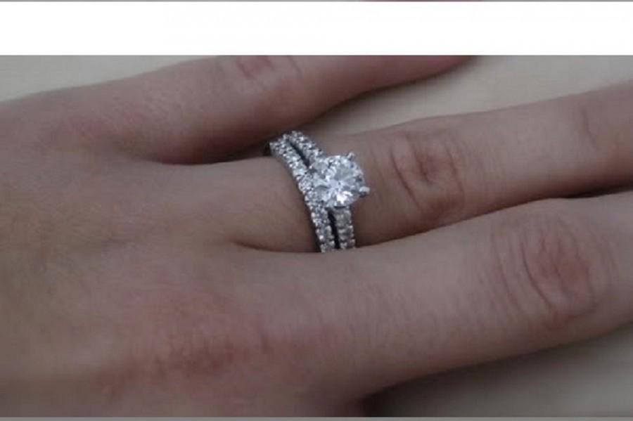 Hochzeit - White Sapphire Engagement Ring - 14kt white gold diamond engagement ring 1.75 ctw G-SI2 quality diamonds center stone 1ctw round