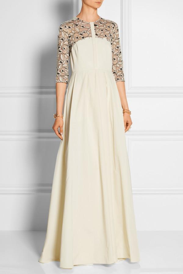 زفاف - Lela Rose Lace-Paneled Poplin Gown