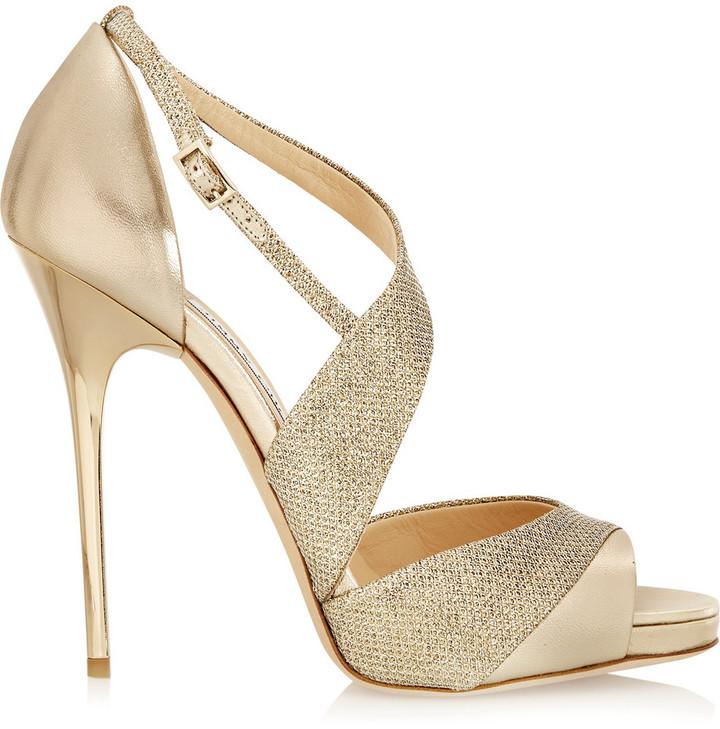 Mariage - Jimmy Choo Tyne Metallic Leather and Textured-Lamé Sandals