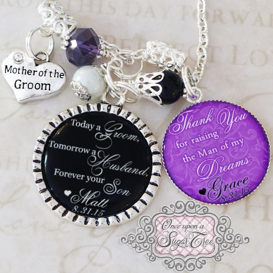 زفاف - MOTHER of the GROOM Necklace - Wedding Gift from Bride - Gift from Groom -  Wedding Jewelry - Custom Wedding Gift - Wedding Date Necklace