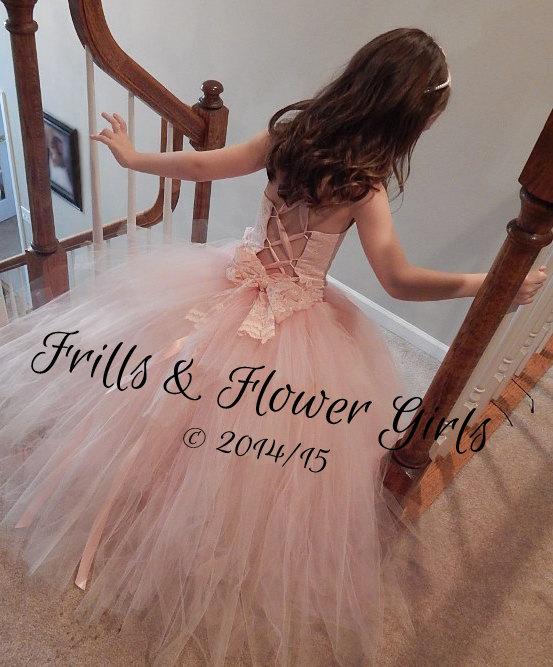 Hochzeit - Blush Flower Girl Dress Lace on Blush Satin Corset Halter Blush Tutu Dress Flower Girl Dress Sizes 2, 3, 4, 5, 6 up to Girls Size 12