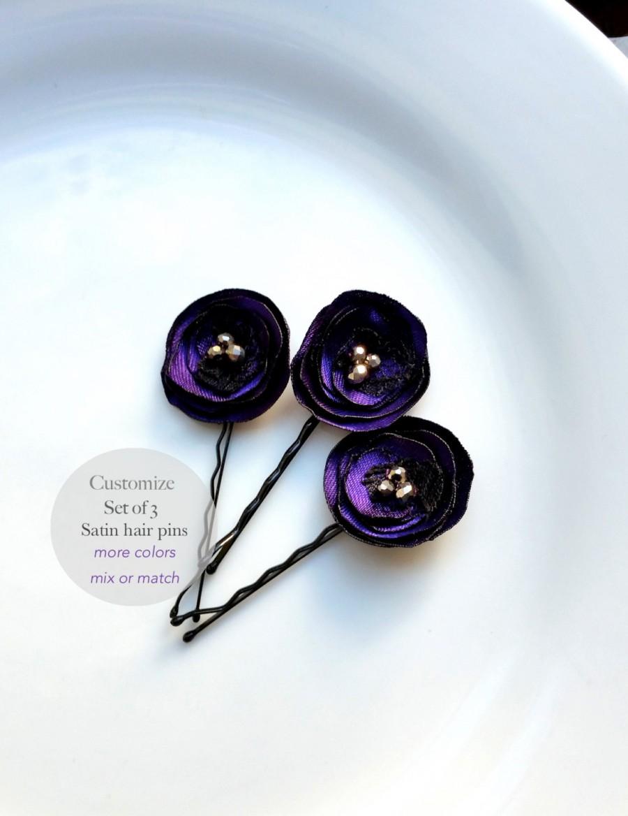 Mariage - Dark Purple Hair Accessories, Purple Wedding Hair Pins, Hairpin, Small Silk Flowers, Tiny Mini Hair Flower Bobby Pins, Bridal Hair Flowers