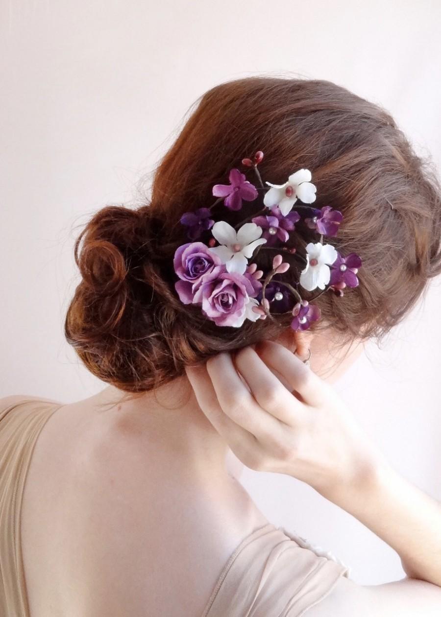 Hochzeit - purple wedding hair accessories, bridal hair clip, floral hair comb, lavender hairpiece, purple headpiece, prom hair accessory, hair vine