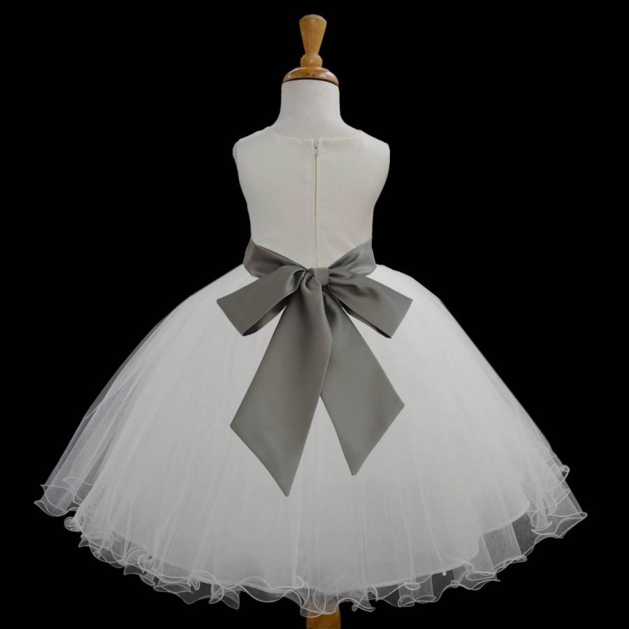 Mariage - Ivory Flower Girl dress tie sash pageant wedding bridal recital children tulle bridesmaid toddler 37 sashes sizes 12-18m 2 4 6 8 10 12 