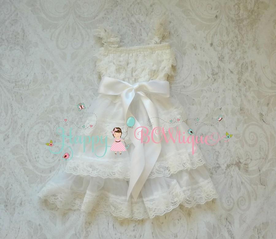 Mariage - Flower Girl Dress, Victorian White Chiffon lace dress, white dress,baby dress,Birthday dress,baptism dress,christening,girls dress,Baby Girl