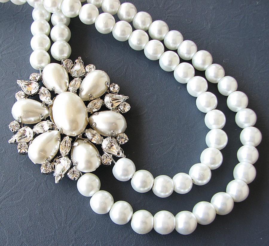 Mariage - Bridal Jewelry Bridal Necklace Pearl Crystal Necklace Wedding Jewelry Wedding Necklace Pearl Jewelry