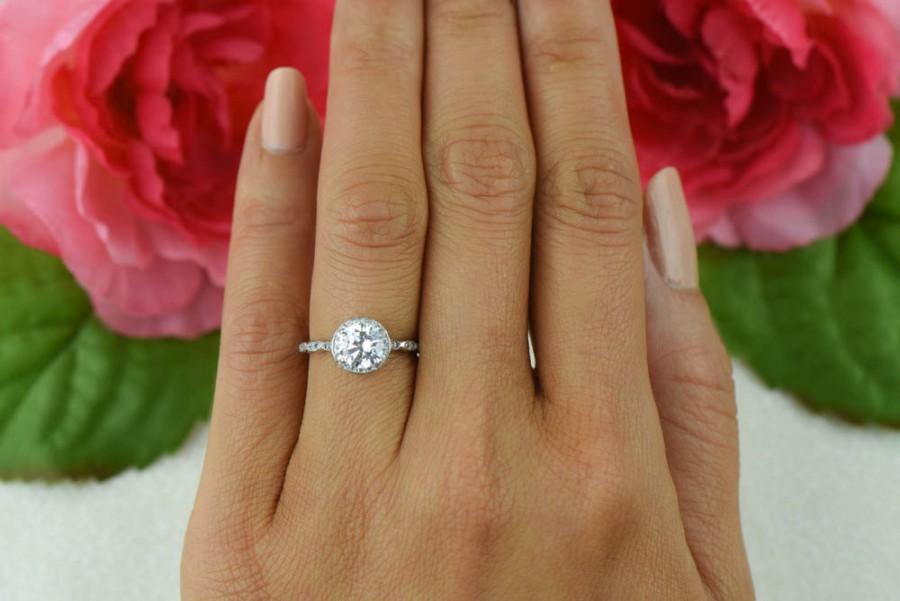 Свадьба - 1.25 ctw Scalloped Ring, Halo Engagement Ring, Man Made Diamond Simulants, Art Deco Ring, Bridal Ring, Half Eternity Ring, Sterling Silver