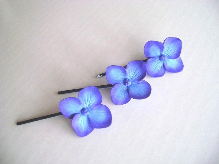 Свадьба - Weddings Hair Fascinator Bridal/Bridesmaid hair Pins Blue-Purple Hydrangea Hair Pin Set of 3 Made to Order