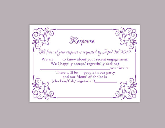 DIY Wedding RSVP Template Editable Text Word File Download Printable