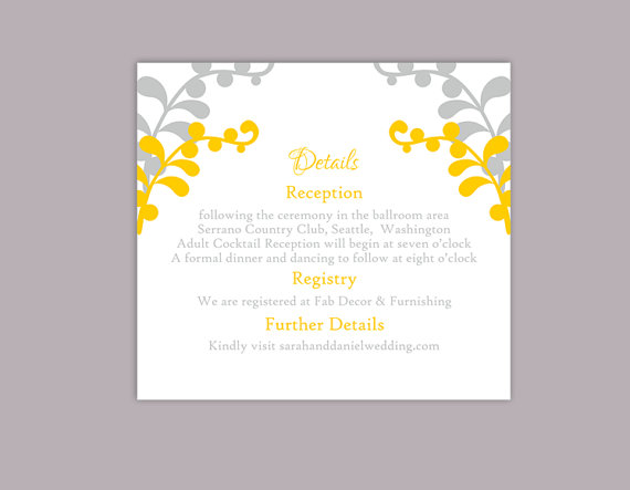 Hochzeit - DIY Wedding Details Card Template Editable Text Word File Download Printable Details Card Gold Silver Details Card Information Cards