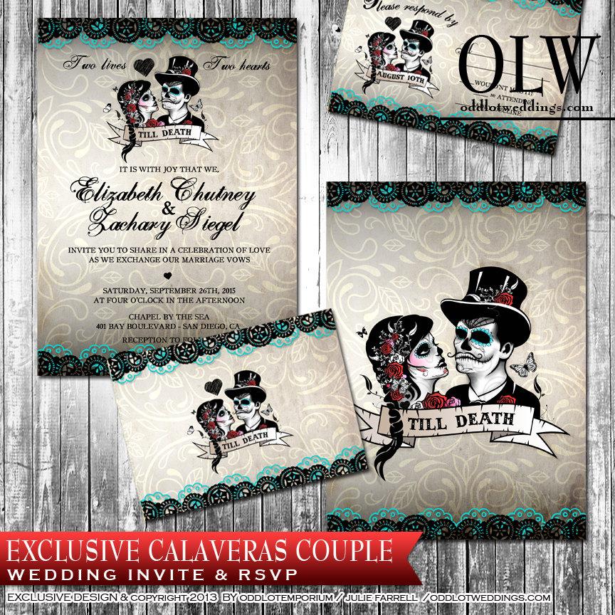 Mariage - Calaveras Sugar Skull Wedding Invitation and RSVP  - Digital Printable wedding suite- Day of the Dead Mexican Heritage Wedding