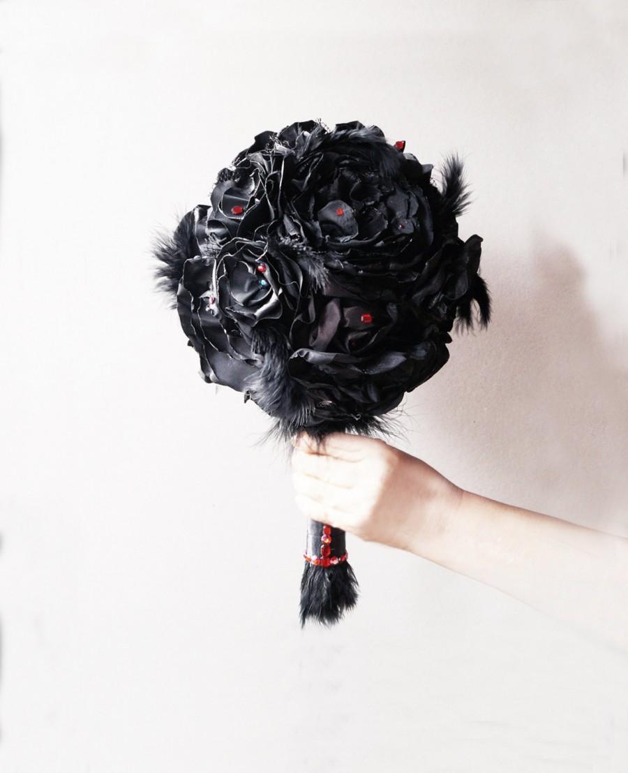 Wedding - Black bouquet, black Romantic Wedding Bouquet,  Keepsake Bouquet, Bridal Bouquet, Fabric flower, gothic bouquet, destination wedding,rose