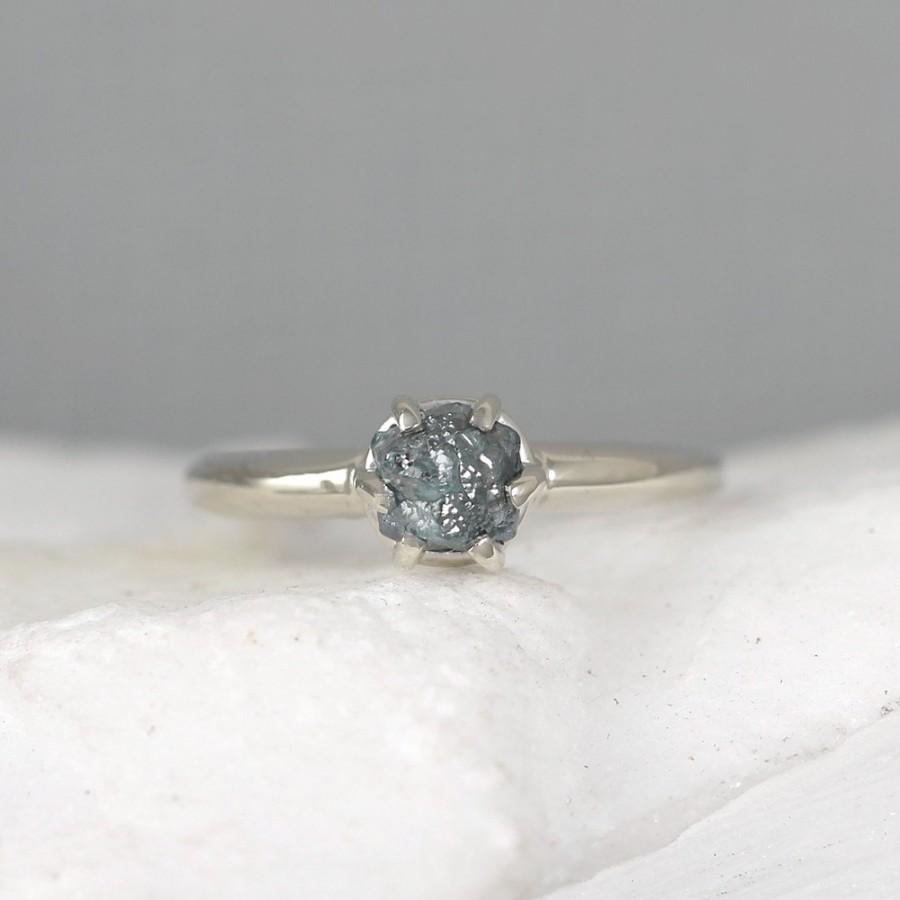 زفاف - Blue Raw Diamond Engagement Ring - 14K White Gold - 1 Carat Rough Diamond Ring  - April Birthstone-Anniversary Ring-Conflict Free-Ethical