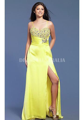 Hochzeit - Buy Australia Sexy Side Split Skirt Daffodil LOng Evening Dress/ Prom Dresses By Dave & Johnny DJ-7573 at AU$155.96 - Dress4Australia.com.au