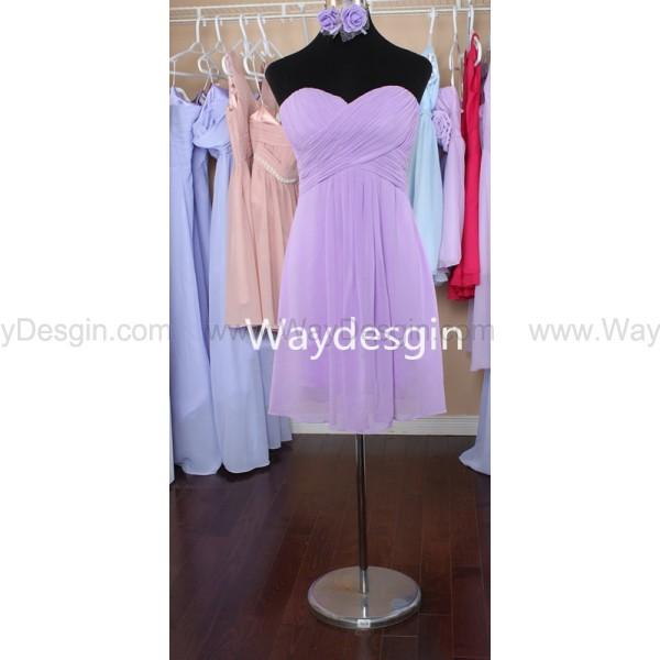 زفاف - Strapless short Bridesmaid Dress, Chiffon Bridesmaid Dress-Custom Made, purple Lavender Bridesmaid Dress