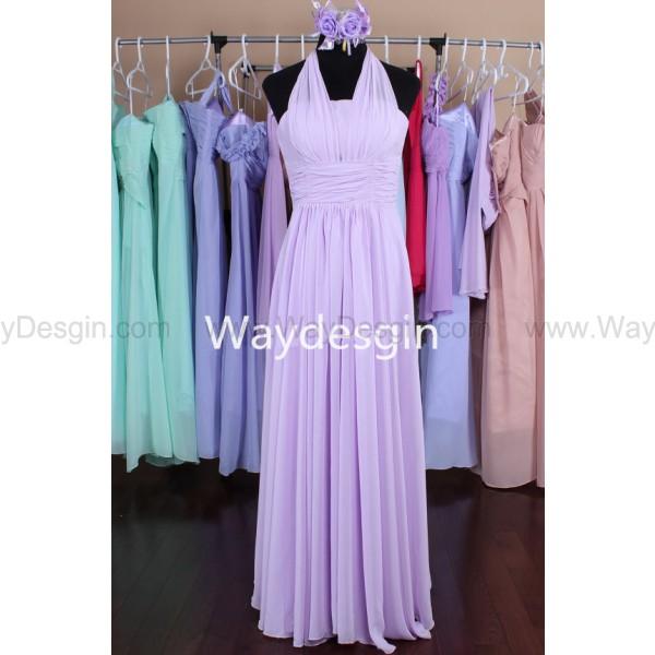 Mariage - Lilac Bridesmaid Dress, Chiffon Bridesmaid Dress, long Bridesmaid Dress, Lavender Bridesmaid Dress, halter Homecoming Dress