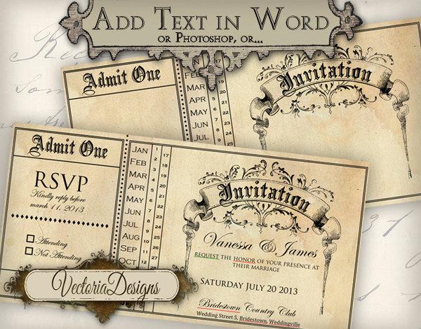 Mariage - Printable Invitation Ticket 6 x 3 inch editable wedding invitation printable images instant download digital collage sheet VD0360
